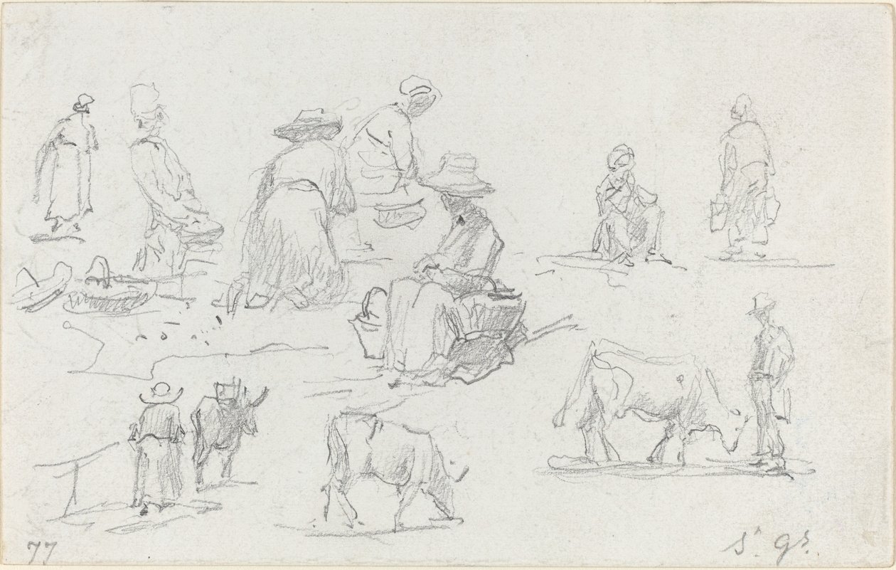 Boeren en koeien [recto] door Eugène Boudin