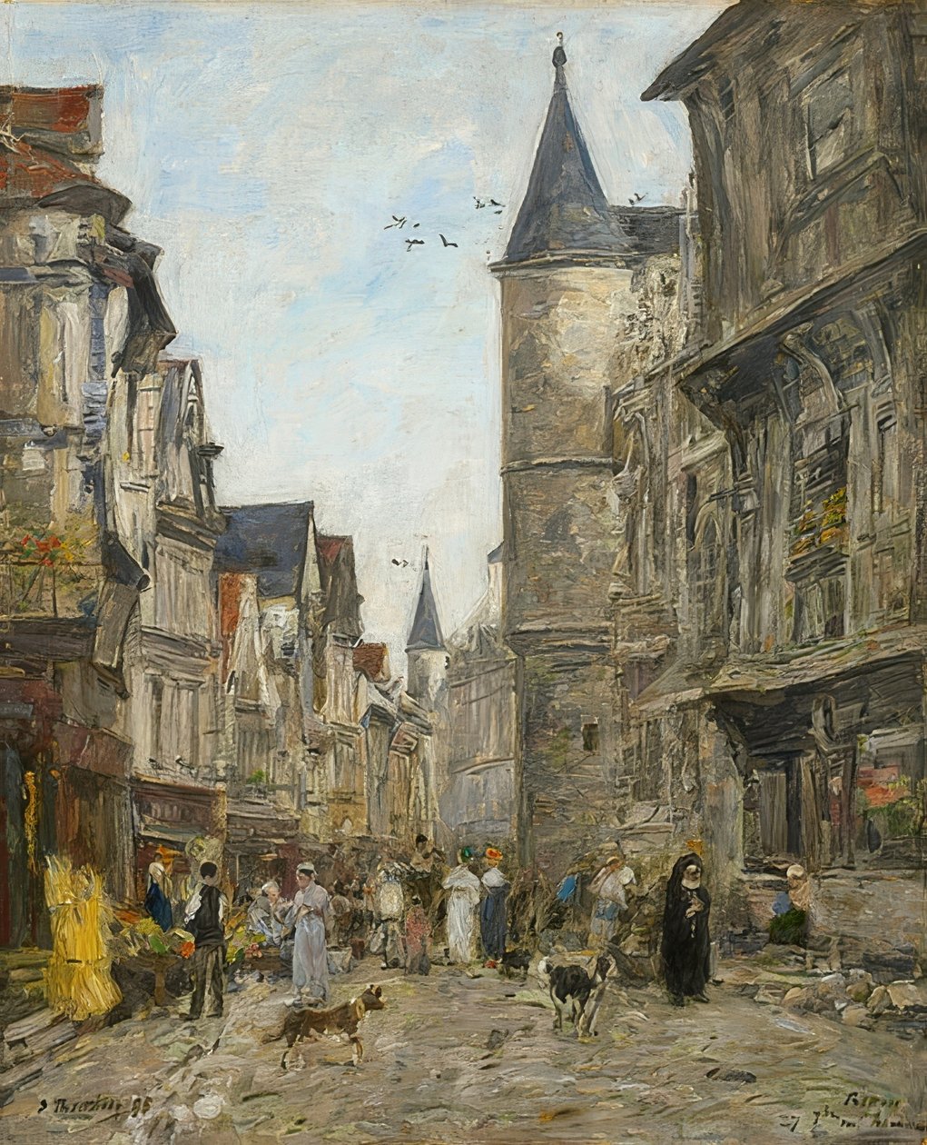Rue Saint-Romain, Rouen door Eugene Louis Boudin