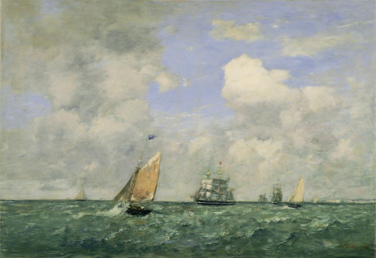 Schepen en Zeilboten die Le Havre Verlaten door Eugène Boudin