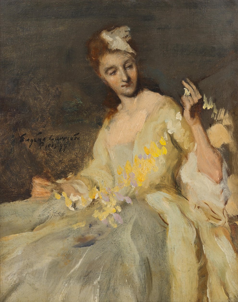 Portret van een dame in een baljurk door Eugène Carrière