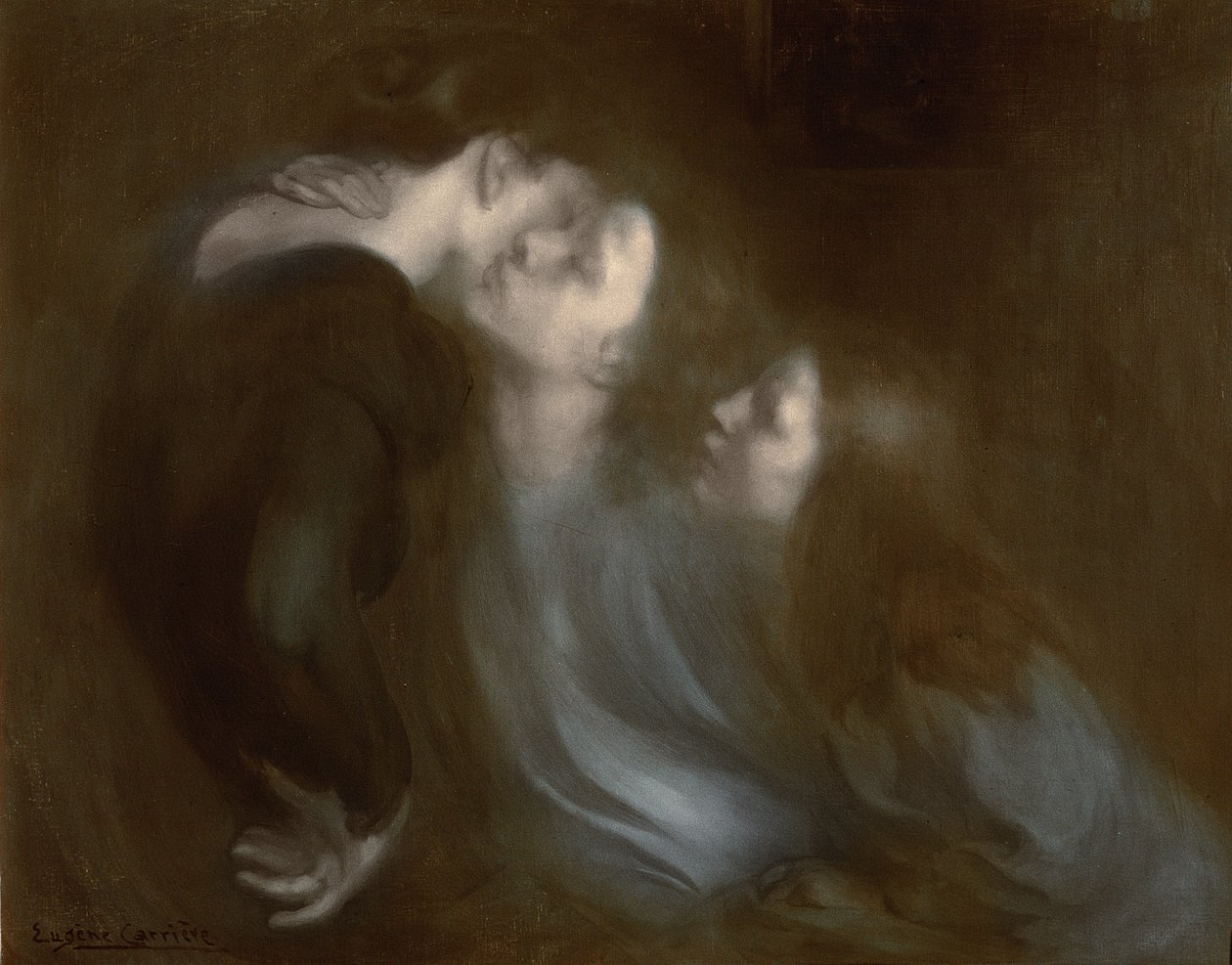 De kus van haar moeder, 1890s door Eugène Carrière