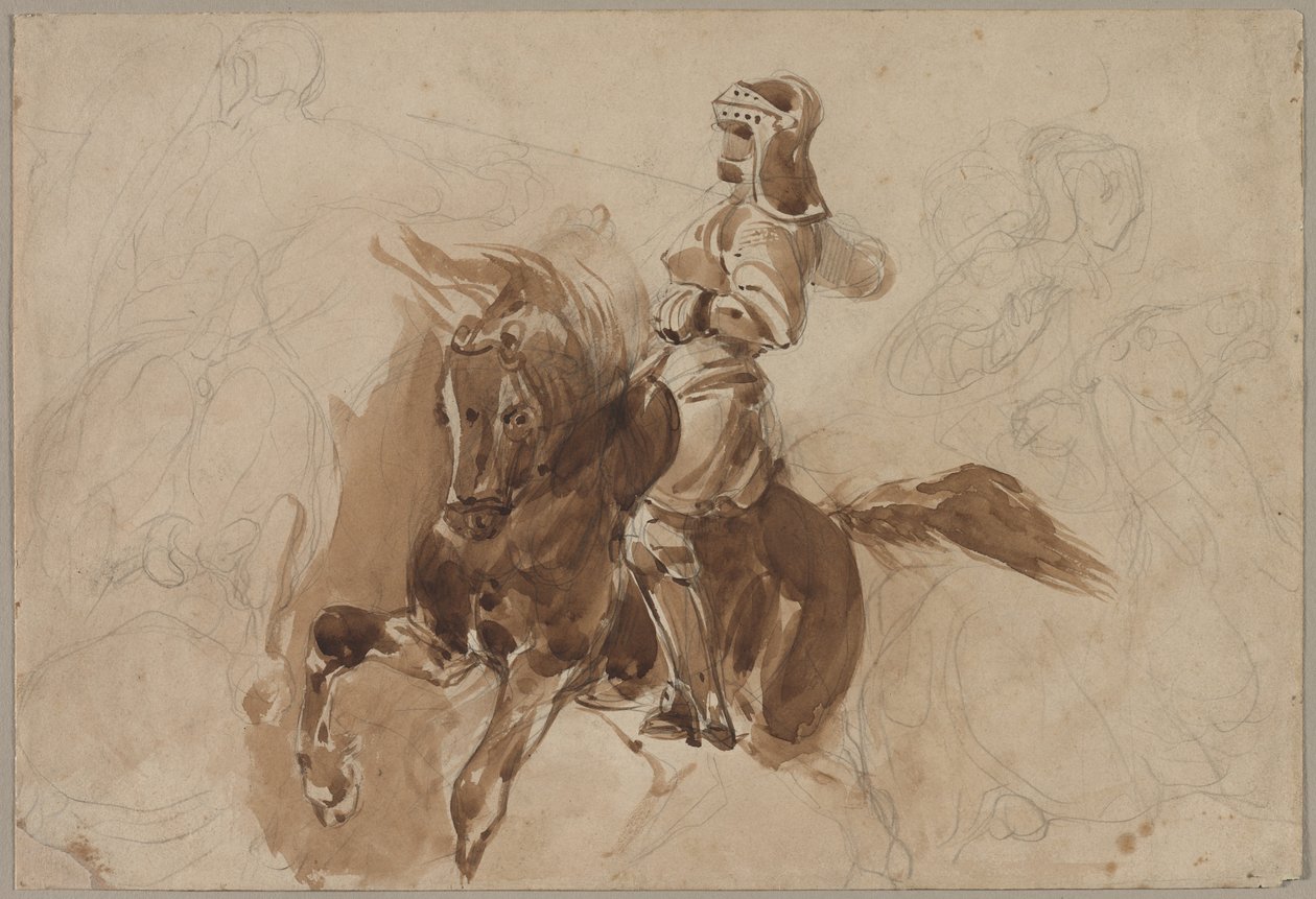 Gepantserde figuur te paard (recto) door Eugène Delacroix
