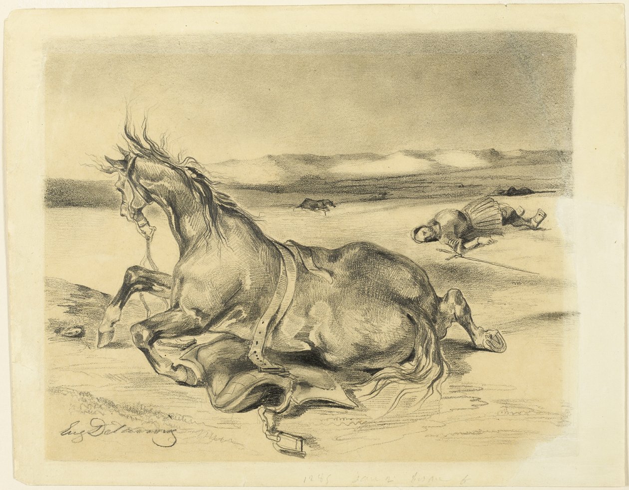 Gevallen paard en dode ridder door Eugène Delacroix