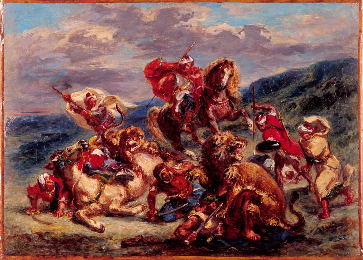 Frans: Chasse au lion door Eugène Delacroix