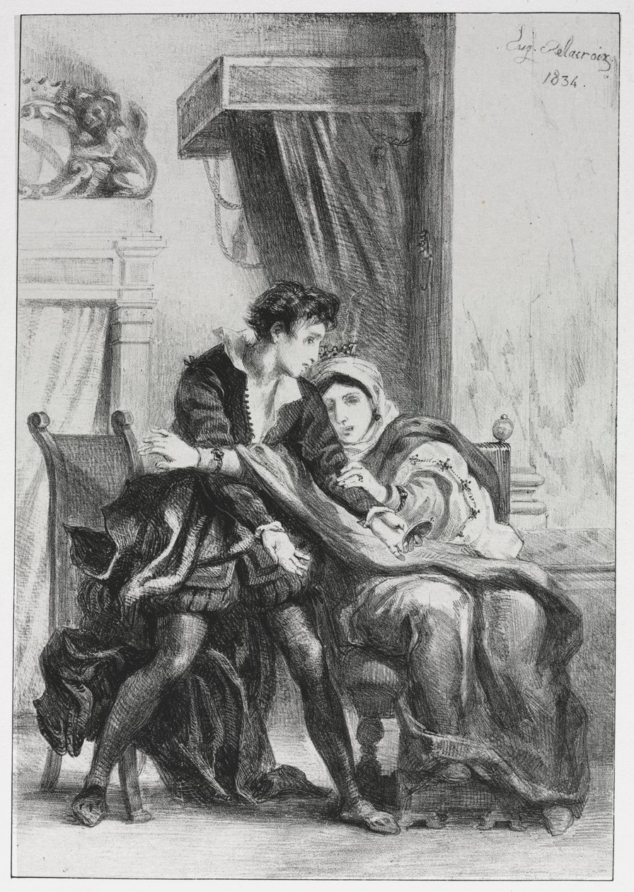 Hamlet: Hamlet en de Koningin door Eugène Delacroix