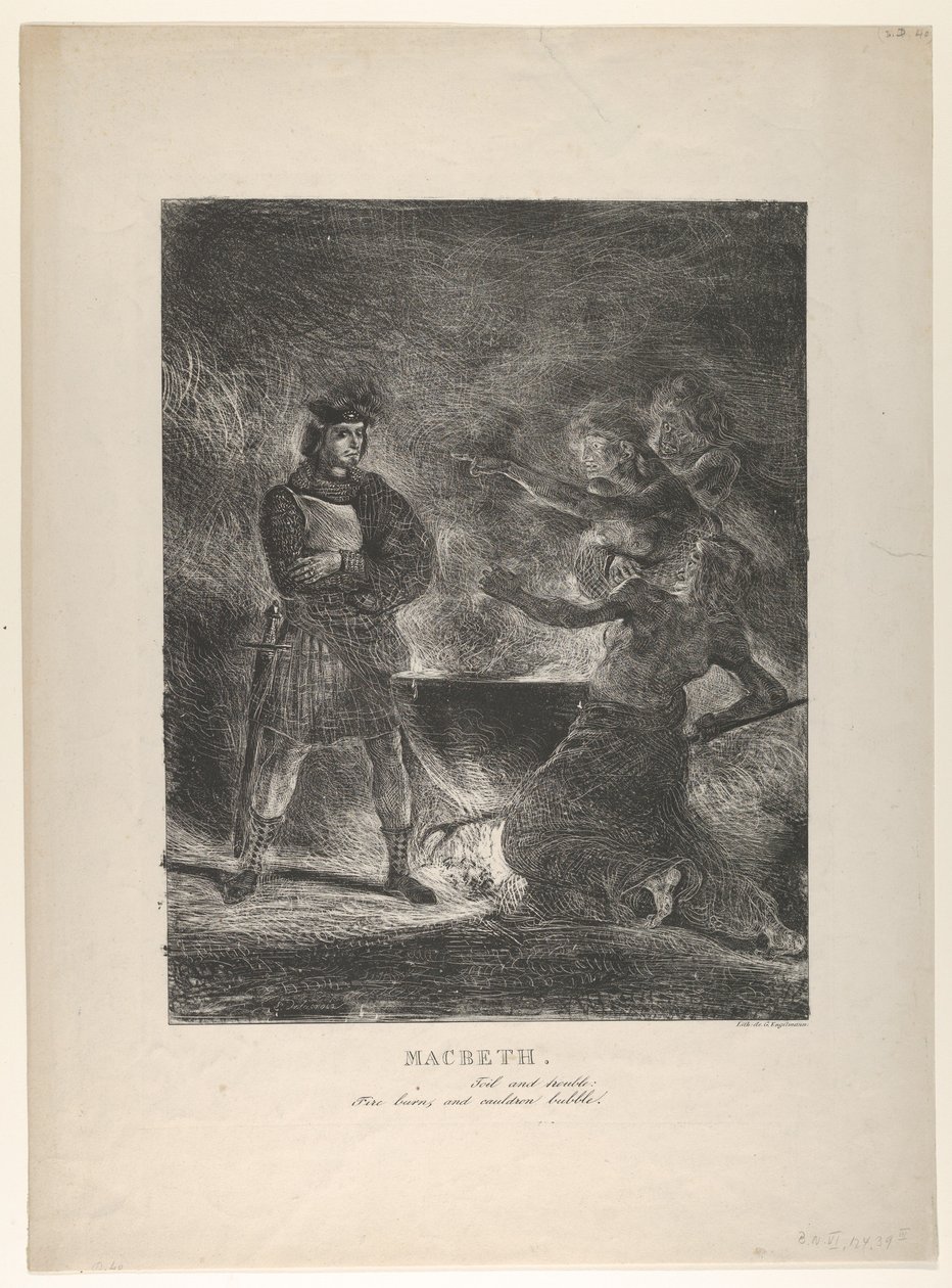Macbeth raadpleegt de heksen door Eugène Delacroix