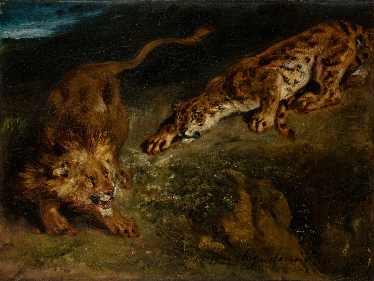 Tijger en leeuw door Eugène Delacroix