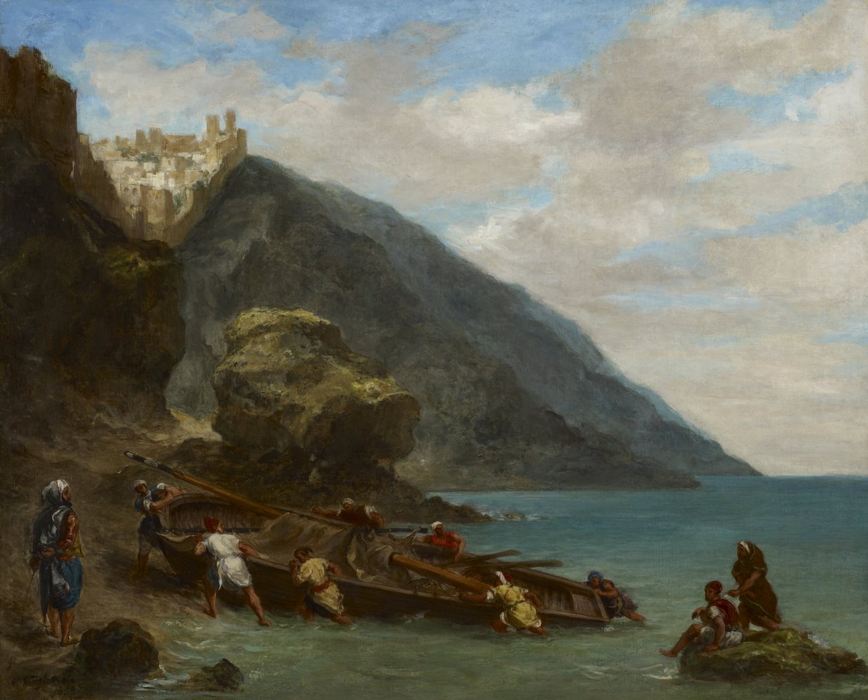 Uitzicht op Tanger vanaf de kust door Eugène Delacroix