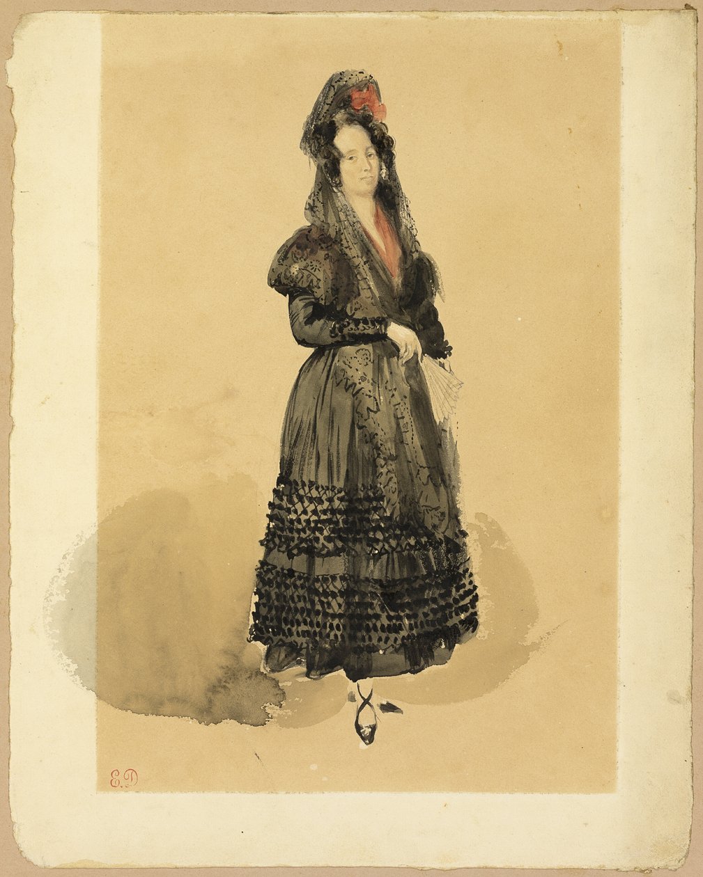 Jonge Spaanse dame in kostuum van Manola door Eugène Delacroix