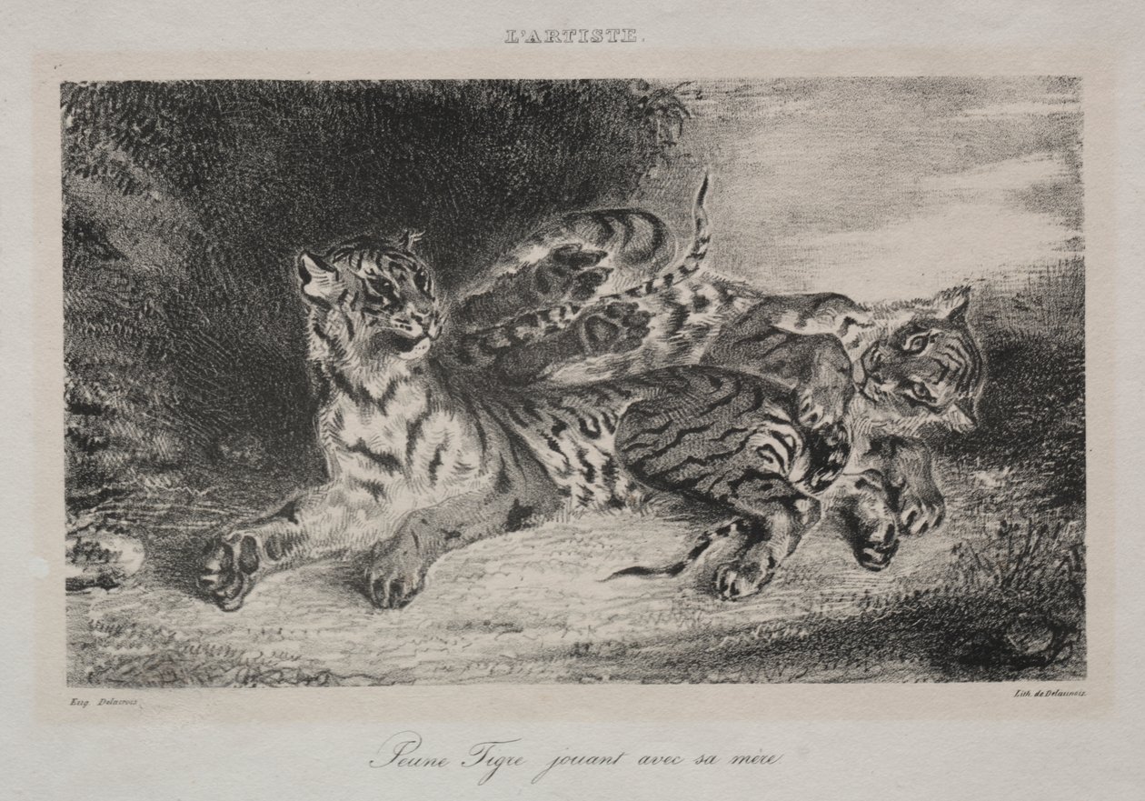 Jonge Tijger die met Zijn Moeder Speelt door Eugène Delacroix