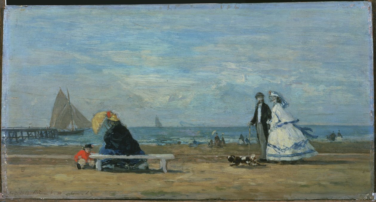 Strand bij Trouville door Eugene Louis Boudin