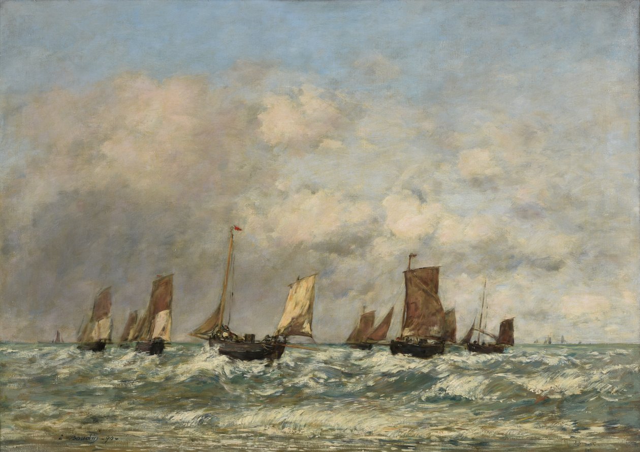 Berck: het vertrek van de boten door Eugene Louis Boudin