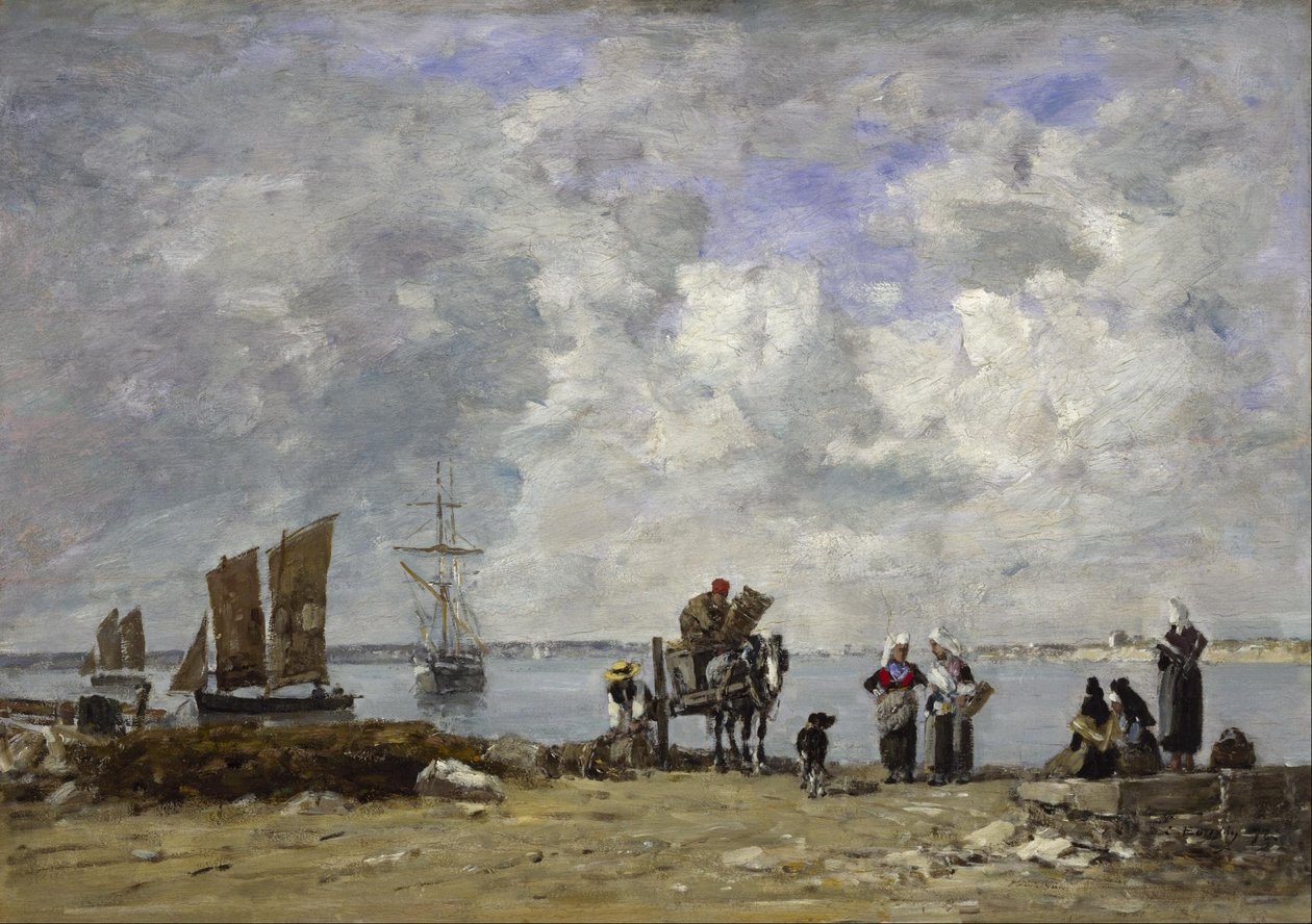 Vissersvrouwen aan de kust door Eugene Louis Boudin