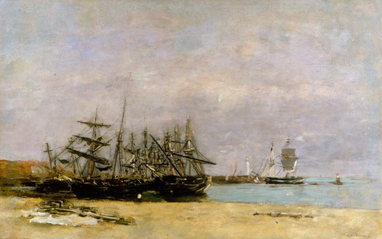 Portrieux - Gestrande schepen door Eugene Louis Boudin