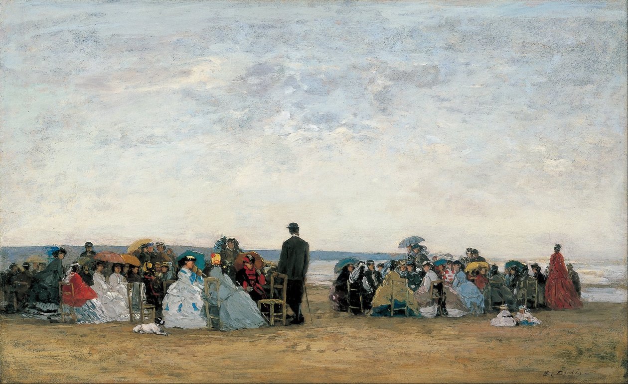 Het strand bij Trouville door Eugene Louis Boudin