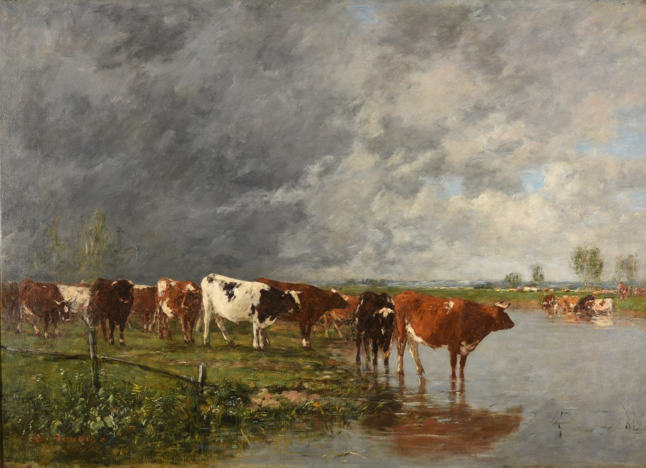Kudde drinken door Eugene Louis Boudin