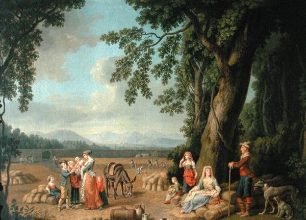 Oogstscène, met Ferdinand I (1503-64), zijn vrouw Anne van Bohemen en Hongarije, en hun kinderen door European School