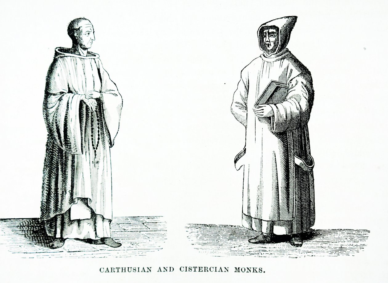 Een Kartuizer en Cisterciënzer monnik (gravure) door European School