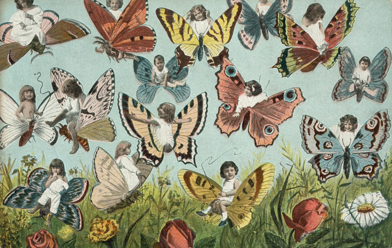 Kinderen als butterfiles (kleurenlitho) door European School