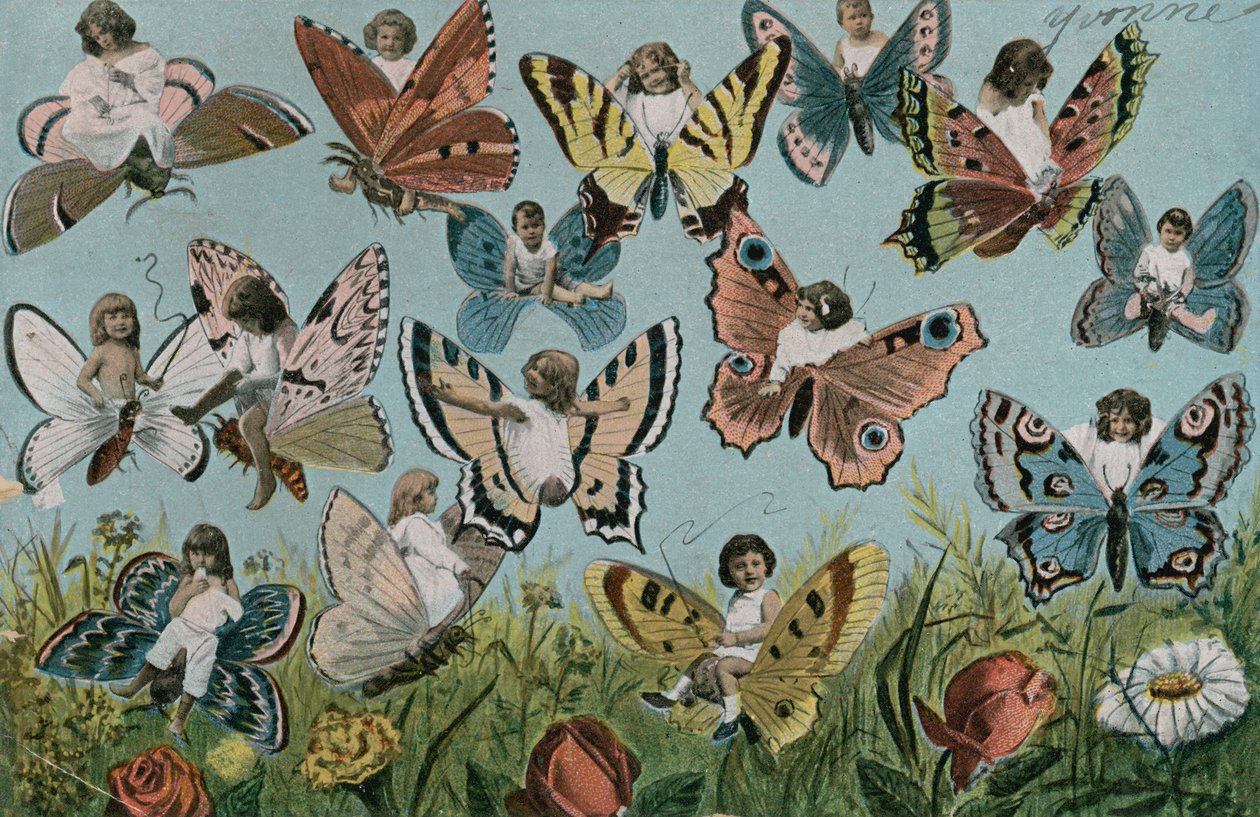 Kinderen als vlinders (kleurenlitho) door European School