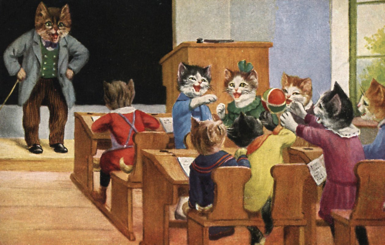Kattenklas (kleurenlitho) door European School