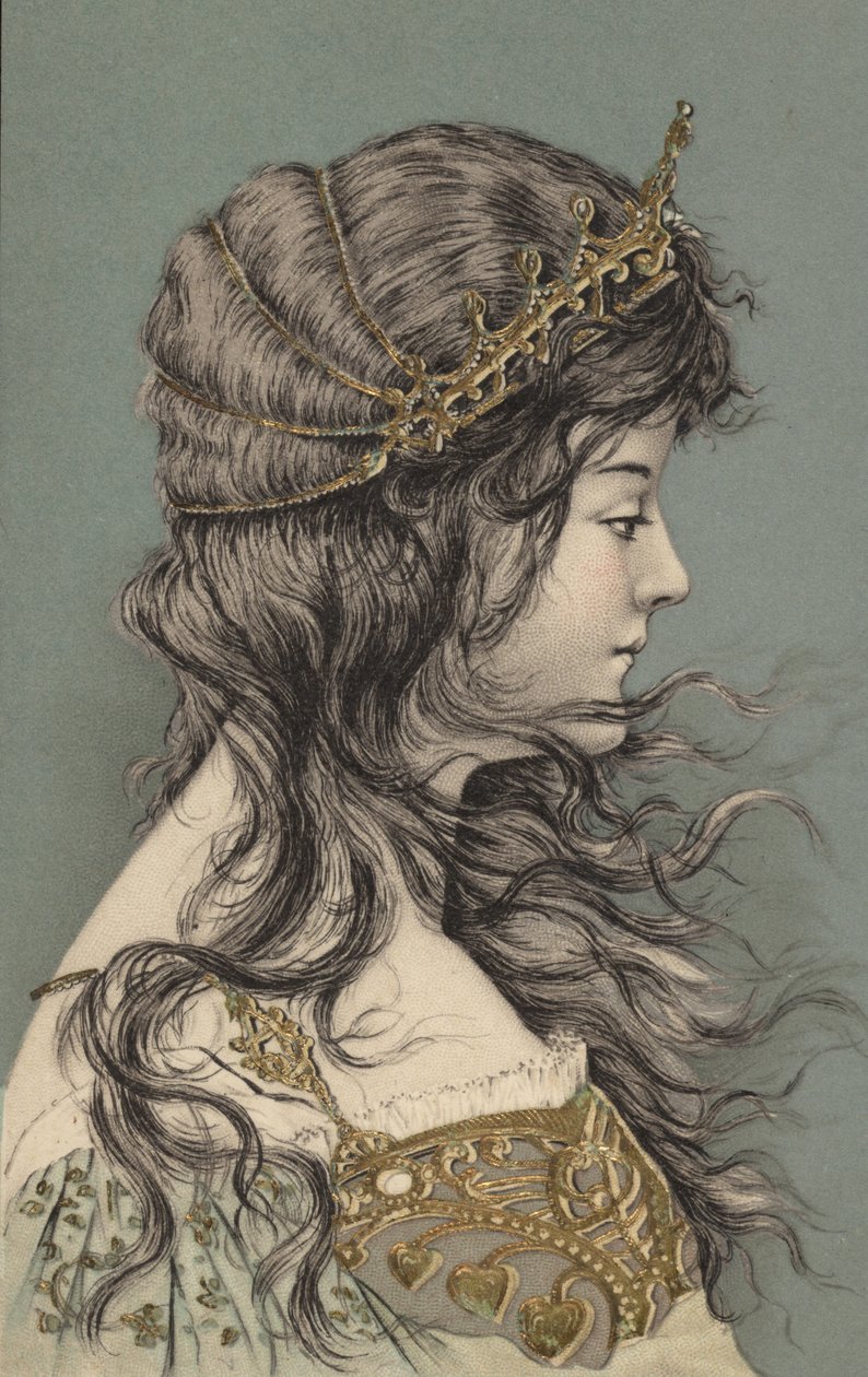 Meisje met tiara (kleurenlitho) door European School