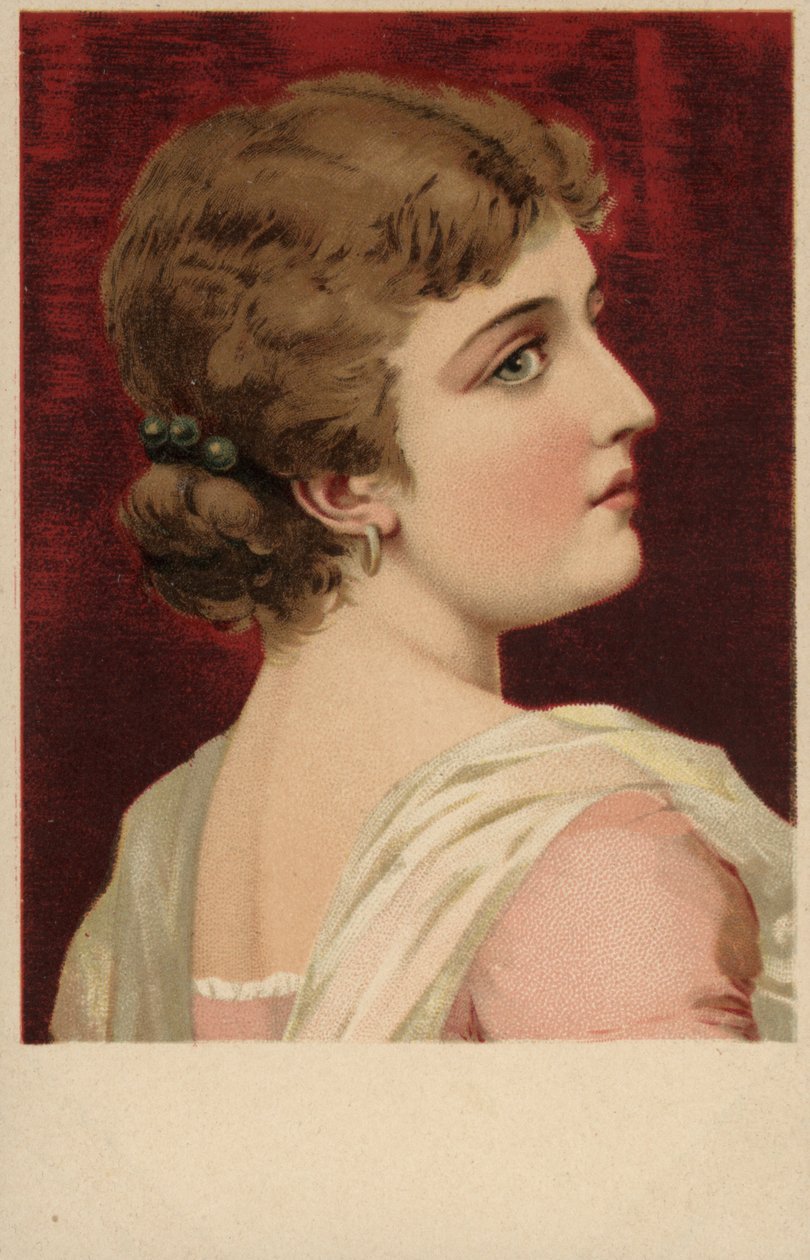 Meisje in roze jurk (kleurenlitho) door European School