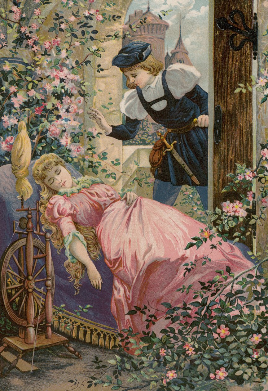 Verhalen van Grimm: Briar Rose (chromolitho) door European School