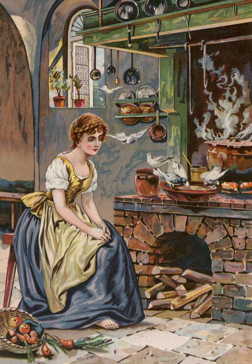 Verhalen van Grimm: Assepoester (chromolitho) door European School