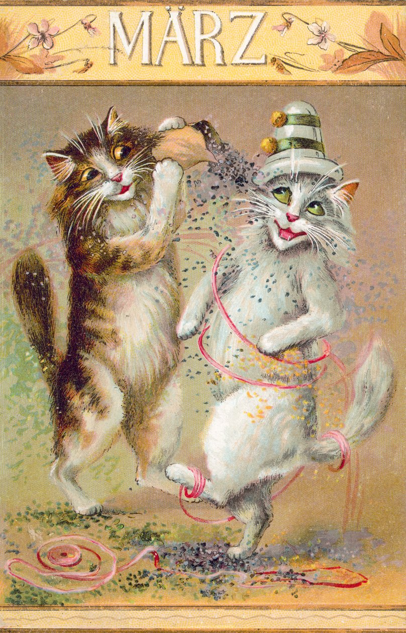 Humoristische kattenpostkaart (kleurenlitho) door European School