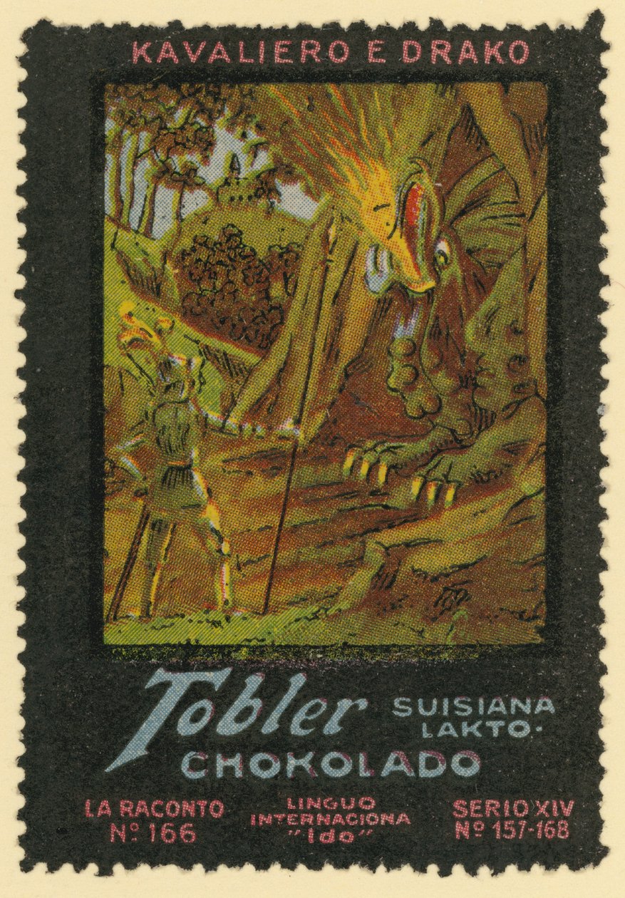 Ridder en draak (kleurenlitho) door European School
