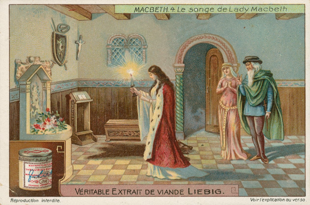 Macbeth, Liebig-kaart, begin 20e eeuw (chromo) door European School