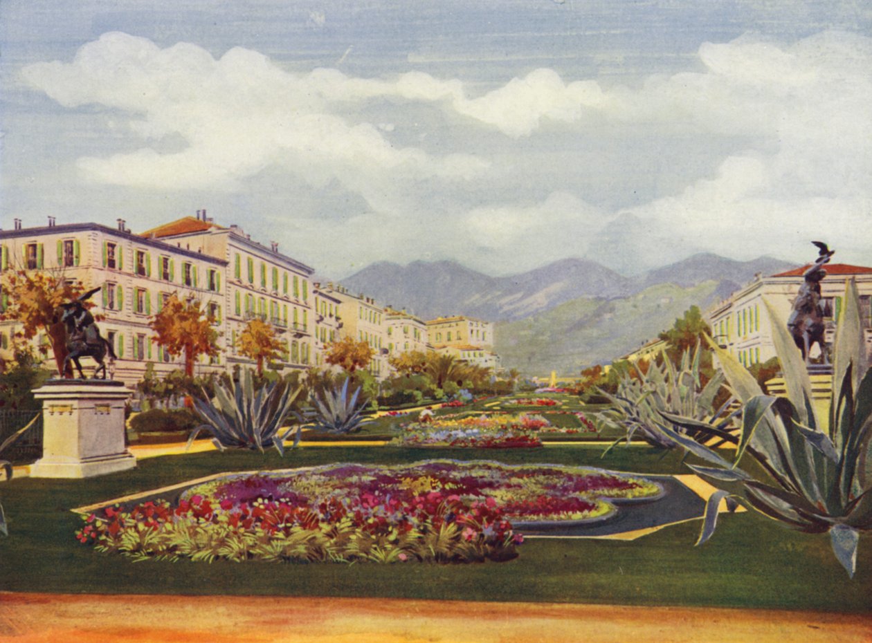 Menton, Le Jardin Public (kleurenlitho) door European School
