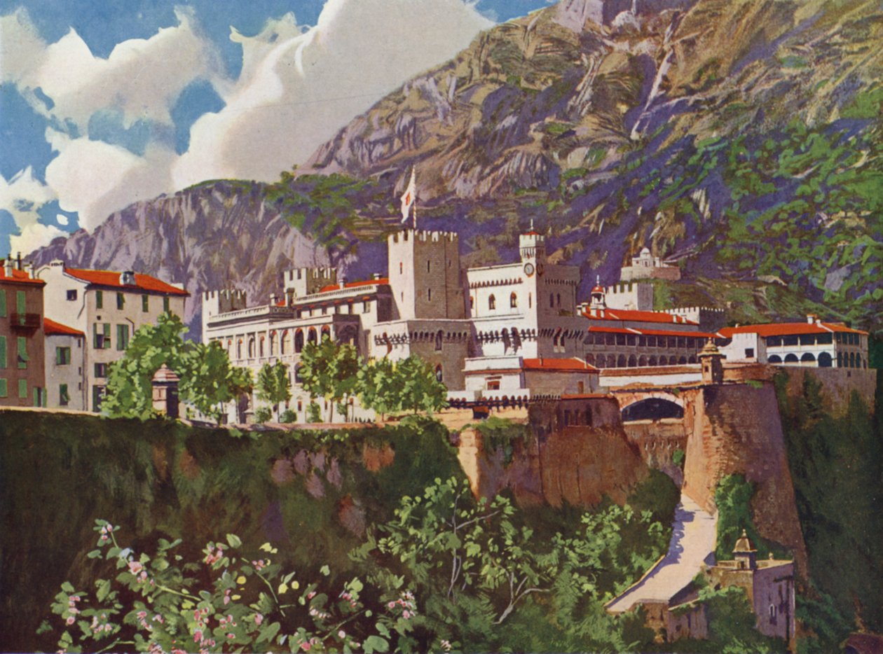 Monaco, Het paleis van de prins (kleurenlitho) door European School