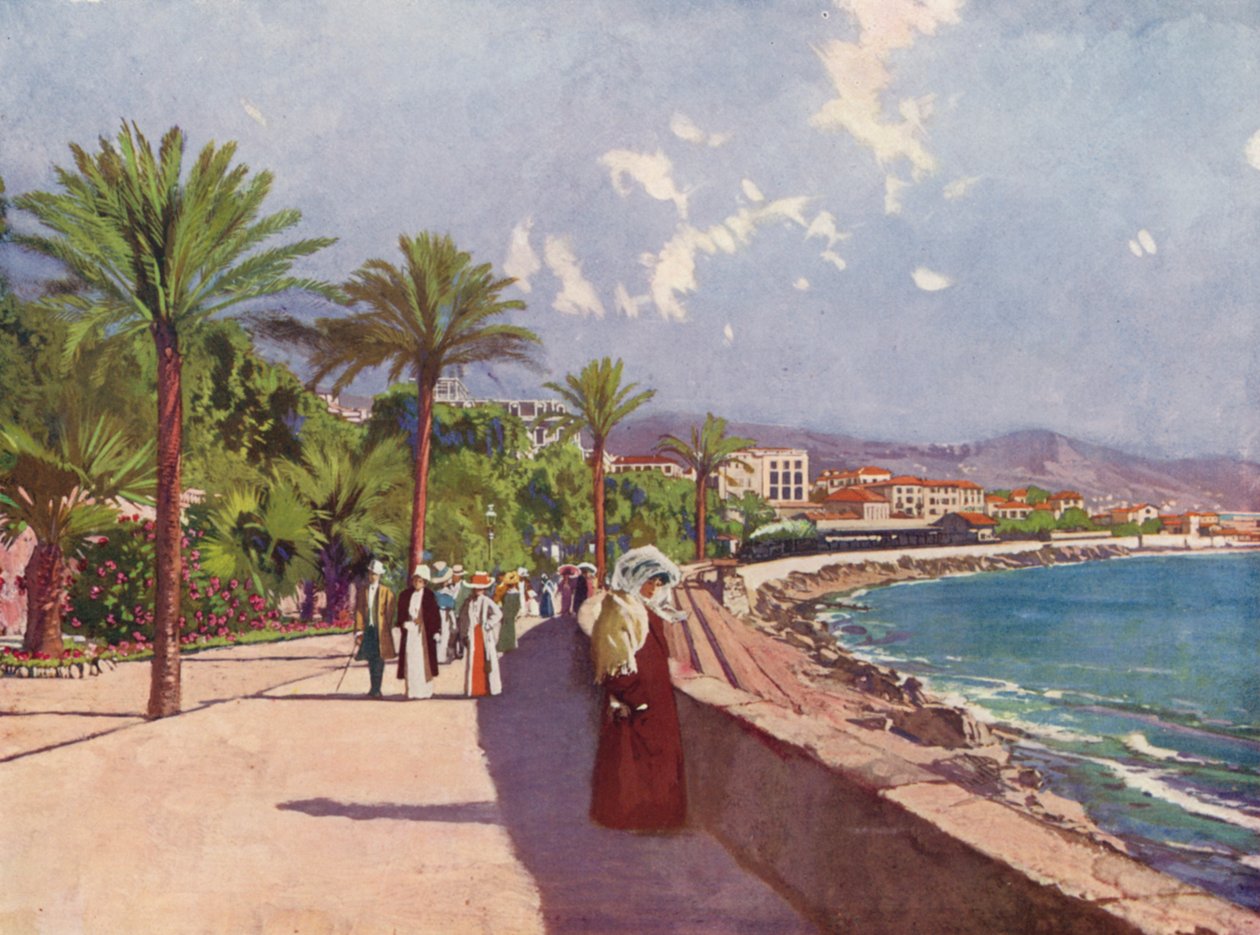 San-Remo, La Promenade (kleurenlitho) door European School