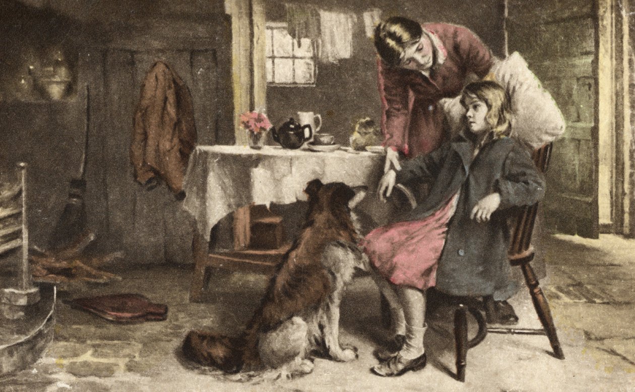 Onwel meisje (kleurenlitho) door European School