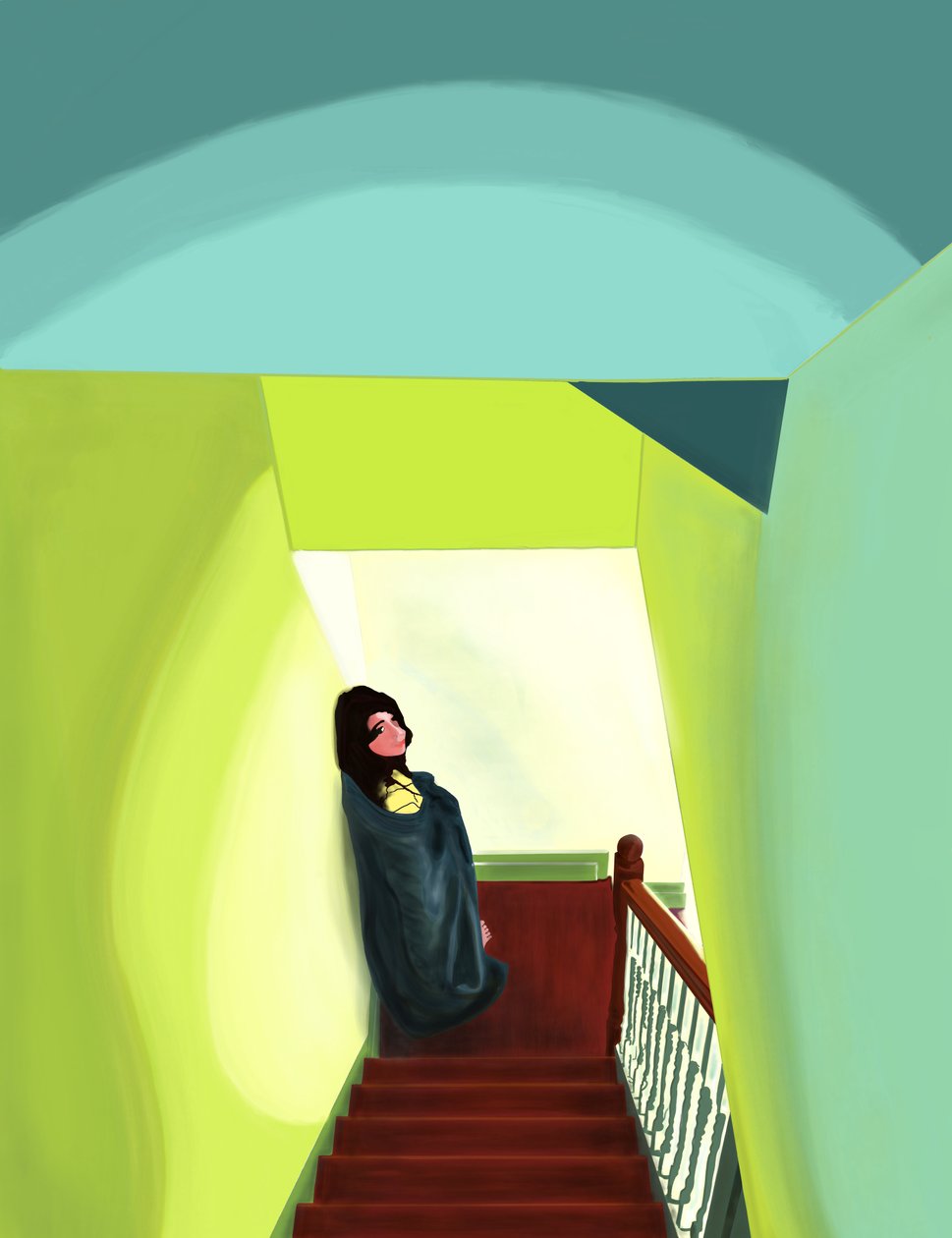 Avy op trap, Brooklyn (digitale kunst) door Evan Sklar