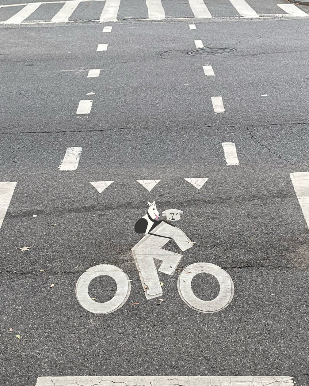 Fietsstrook bewegwijzering op straat (digitale kunst) door Evan Sklar