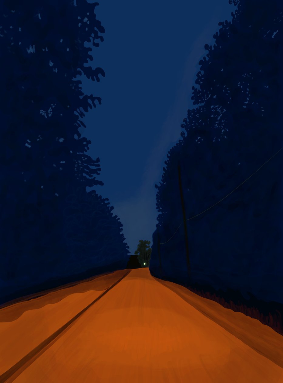 Dirt Road At Night, Brooklyn (digitale kunst) door Evan Sklar
