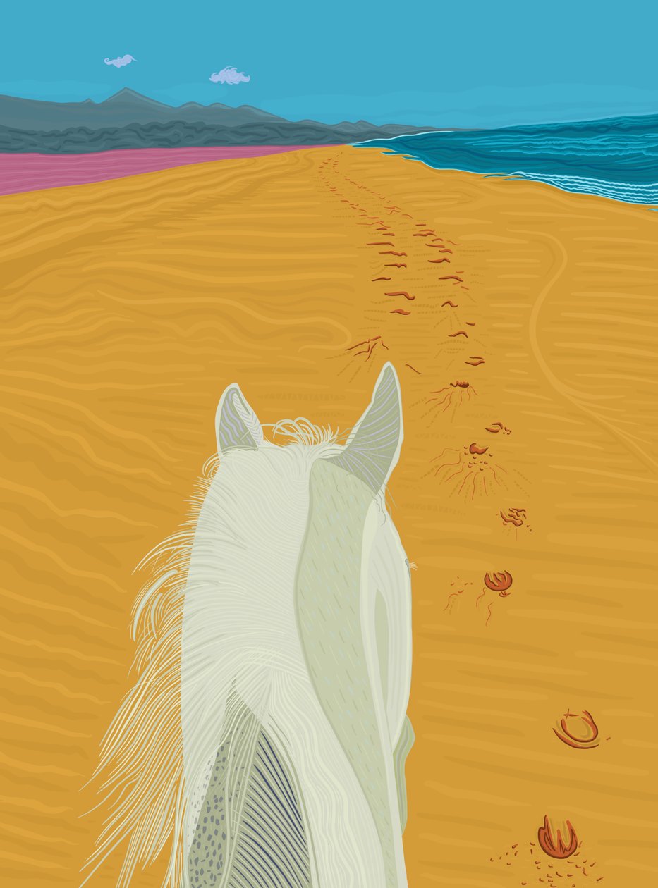 Paard op strand, ca 2020-24 (digitale kunst) door Evan Sklar