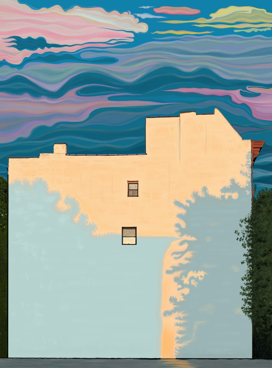 Huis en schaduwen van bomen (digitale kunst) door Evan Sklar