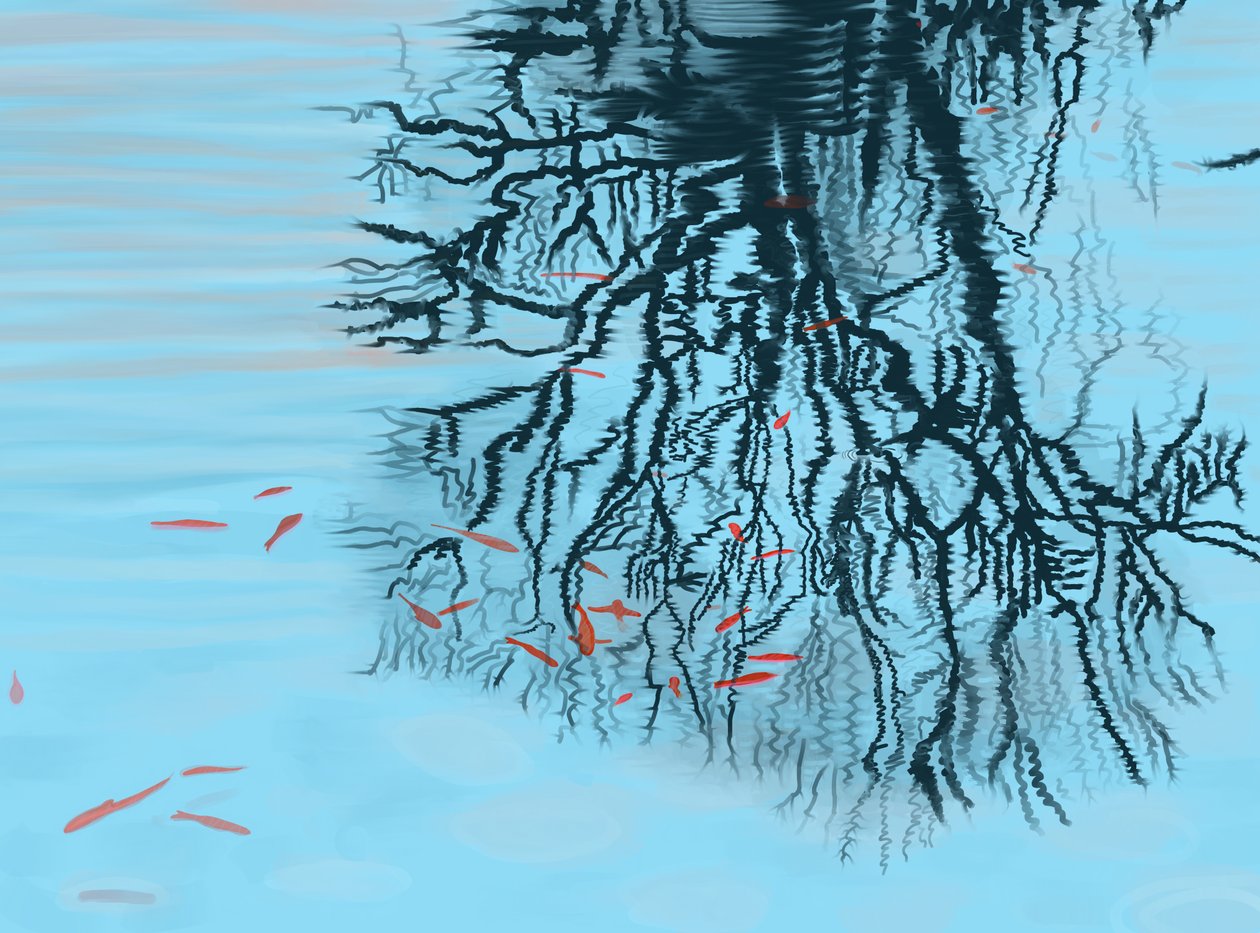 Koi en boomtakken (digitale kunst) door Evan Sklar