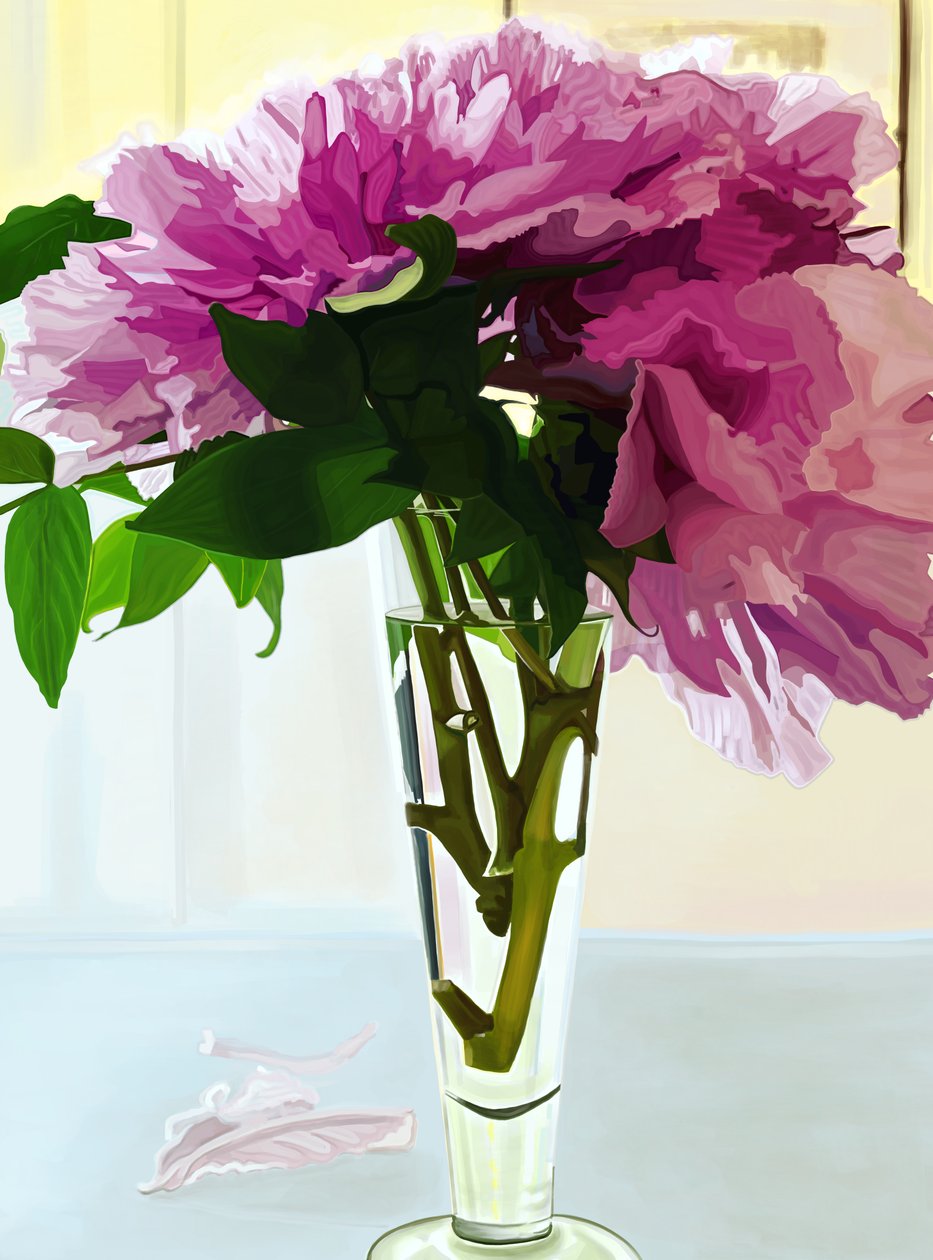 Magenta pioenrozen in vaas (digitale kunst) door Evan Sklar