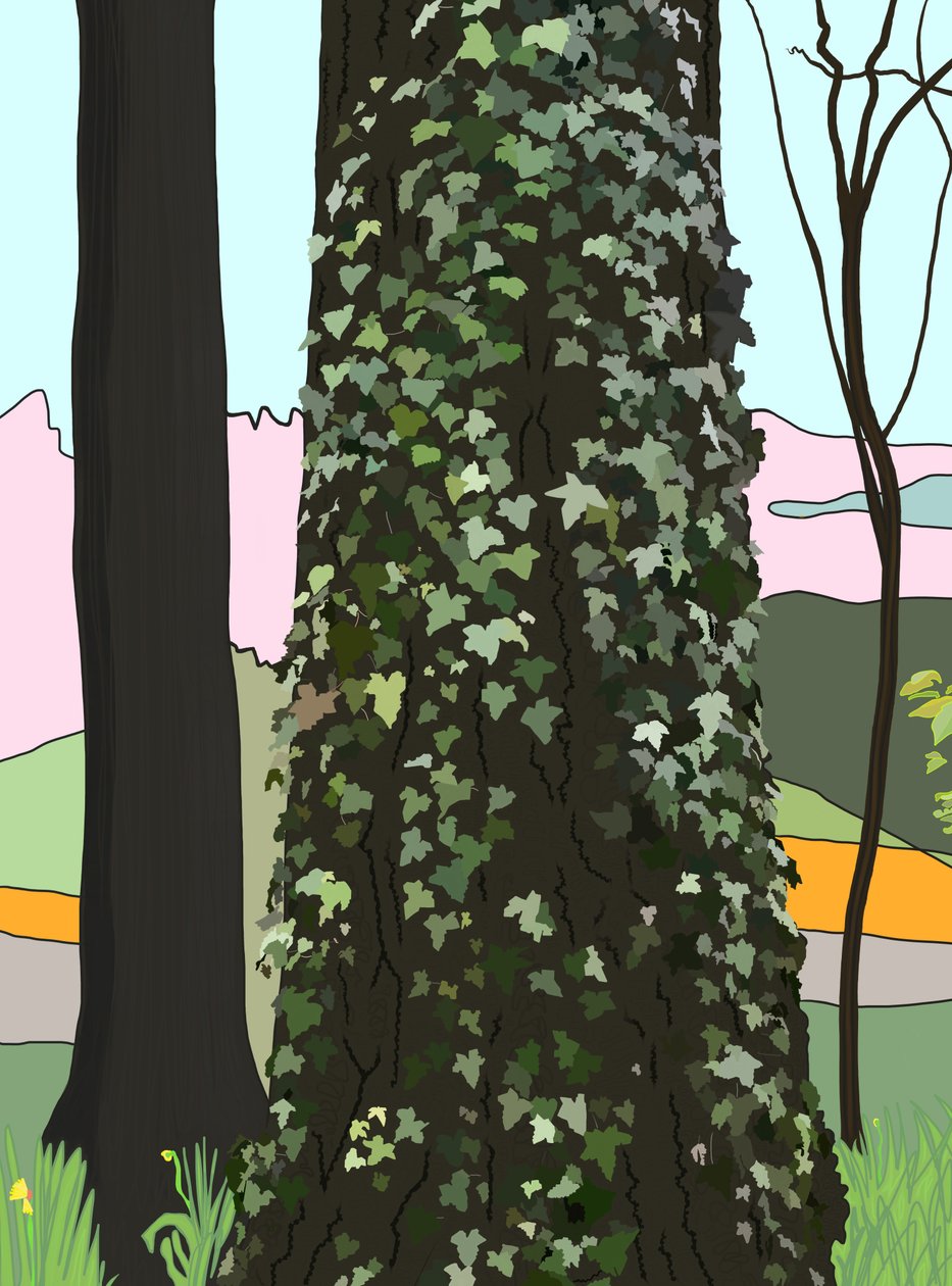 Boom met klimop (digitale kunst) door Evan Sklar