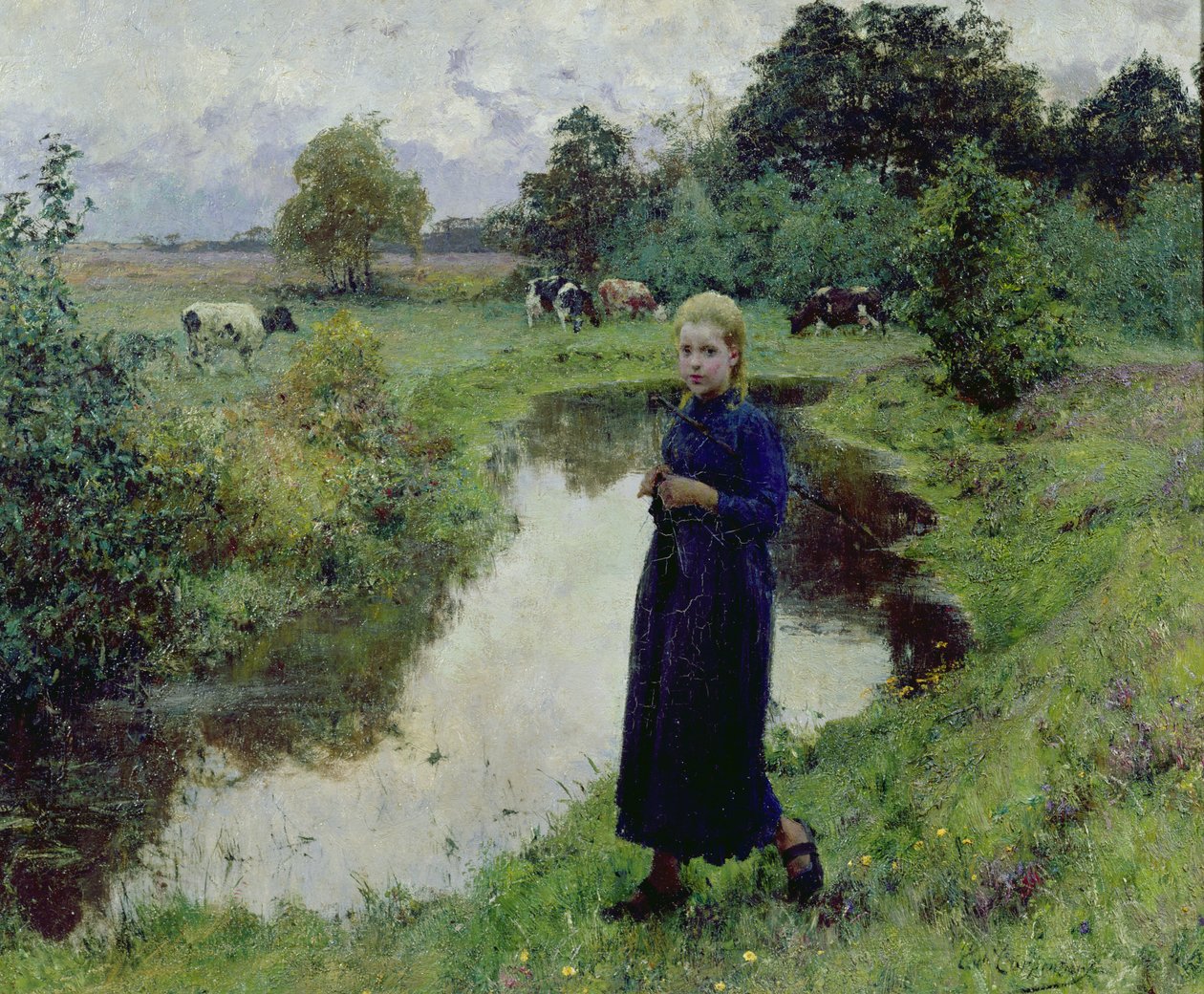 Jong meisje in de velden door Evariste Carpentier