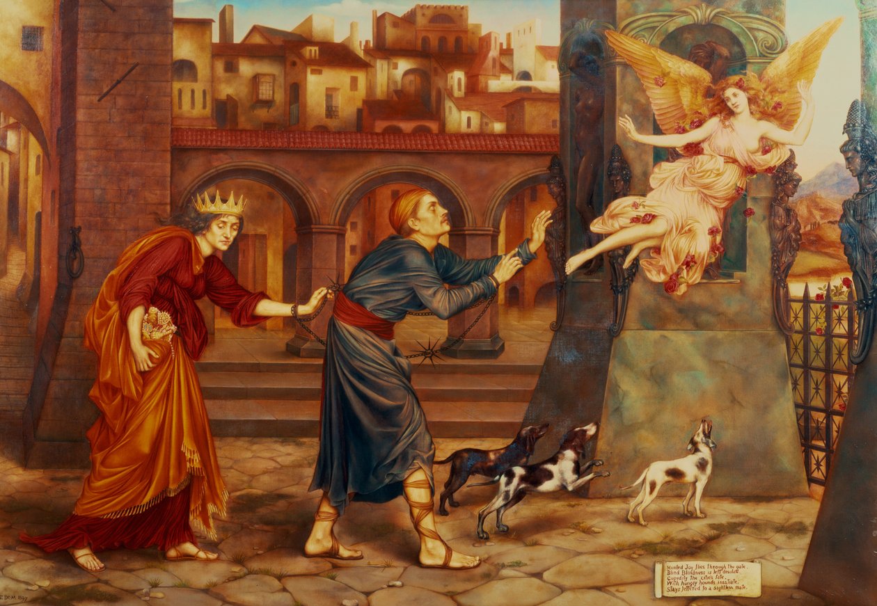 Blindheid en Hebzucht Verjagen Vreugde uit de Stad, 1897 door Evelyn De Morgan