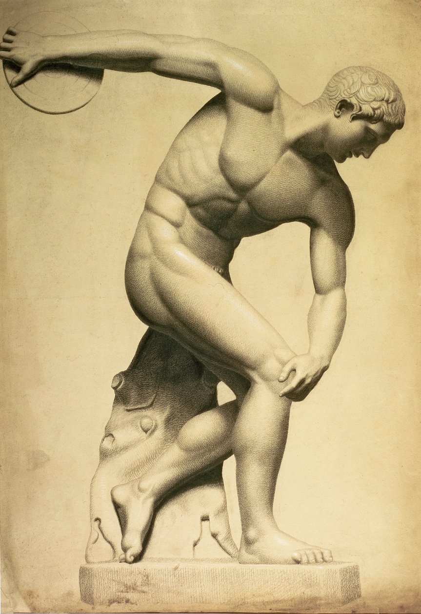 Discuswerper, tekening van een klassieke sculptuur, ca. 1874 door Evelyn De Morgan