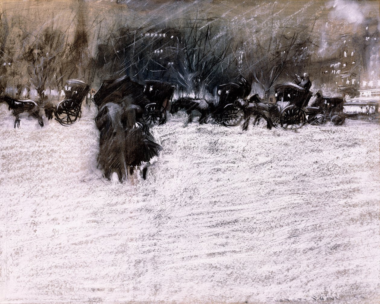 Het park in de winter door Everett Shinn
