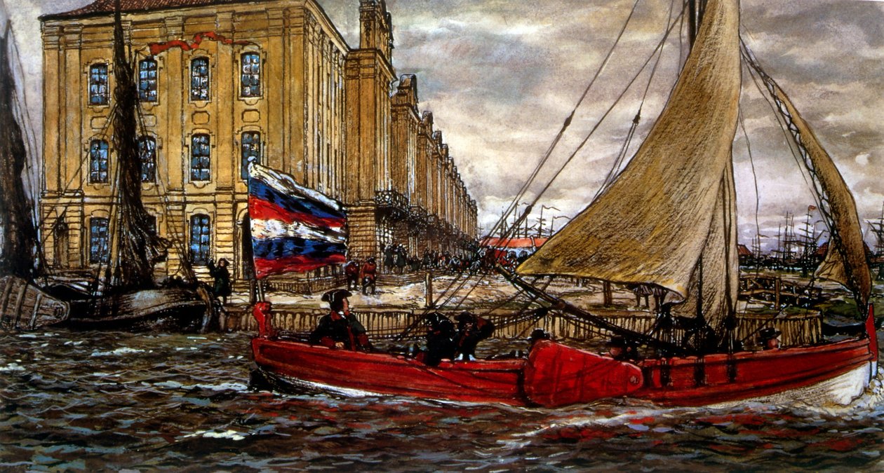 Boot in de haven 1906 door Evgeni Evgenievitch Lanceray