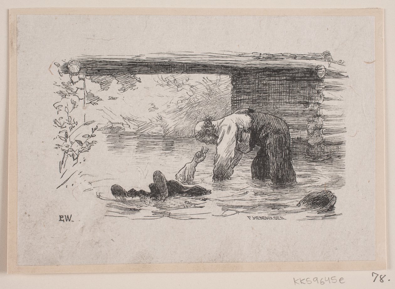 Illustratie voor "Kjærringen mod strømmen" door F. Hendriksen